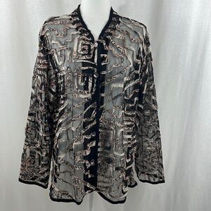 Tantrums Vintage Sheer Geometric Print Long Sleeve Button Up Blouse Top Size 1X